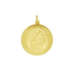 14K Yellow Gold Saint Anthony Religious Medal Pendant Necklace Italy